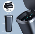 Mini Car Trash Can with Lid, Cup Holder Trash Can for Car with 3 Rolls Mini Trash Bags, Waterproof Small Car Garbage Can for Car Home Office Desk Bedroom -Square Black