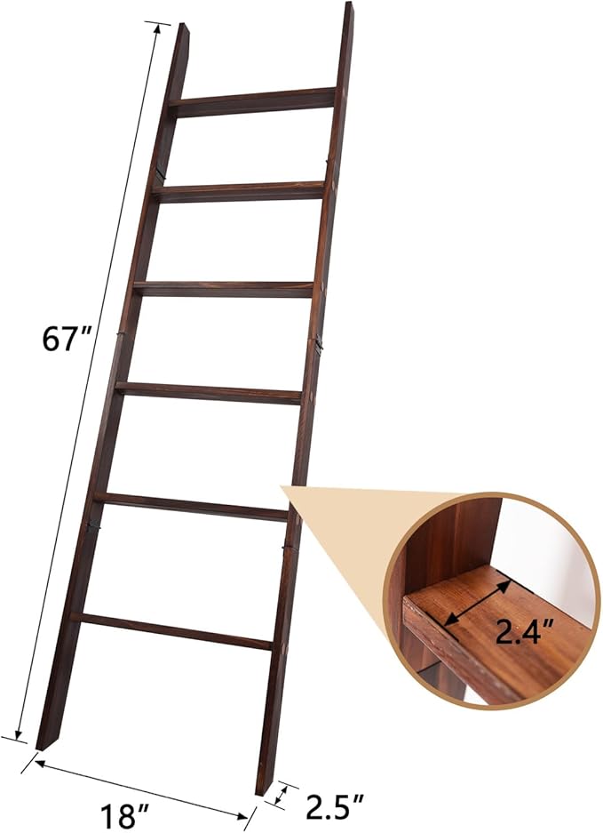 Blanket Ladder, 6-Tier Wooden Quilt Stand, Decorative Ladder Shelf, Leaning Shelf, Wall Leaning Blanket Ladder Towel Storage 