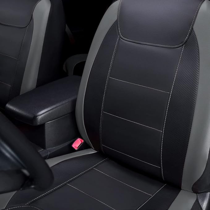 Flying Banner car seat Covers Protects Water Proof Faux Leather Carbon Fiber Front and Rear Bench (Black Gray, Full Set - 8PC