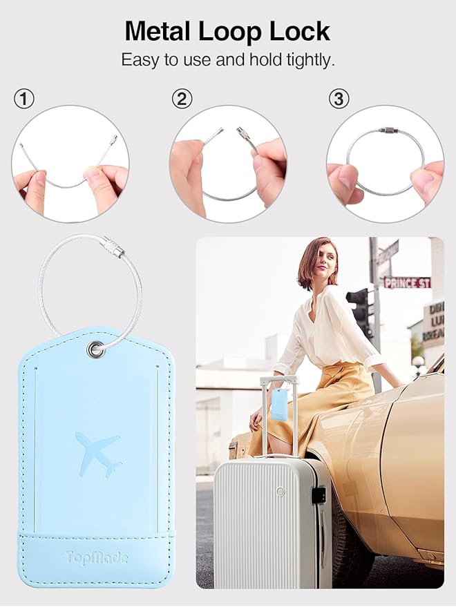 TopMade Smart Luggage Tag with Find My, Premium Leather Luggage Tags for Suitcase, Travel Bags, Backpacks, Anti-Lost Suitcase