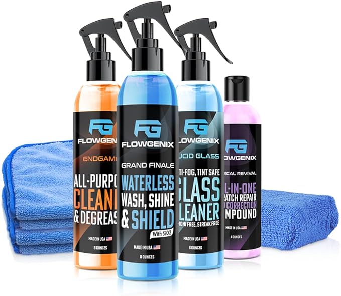 Grand Slam 4-Pack Includes Waterless Car Wash Spray + Instant Car Scratch Remover Repair + Streak Free Window and Glass Clean