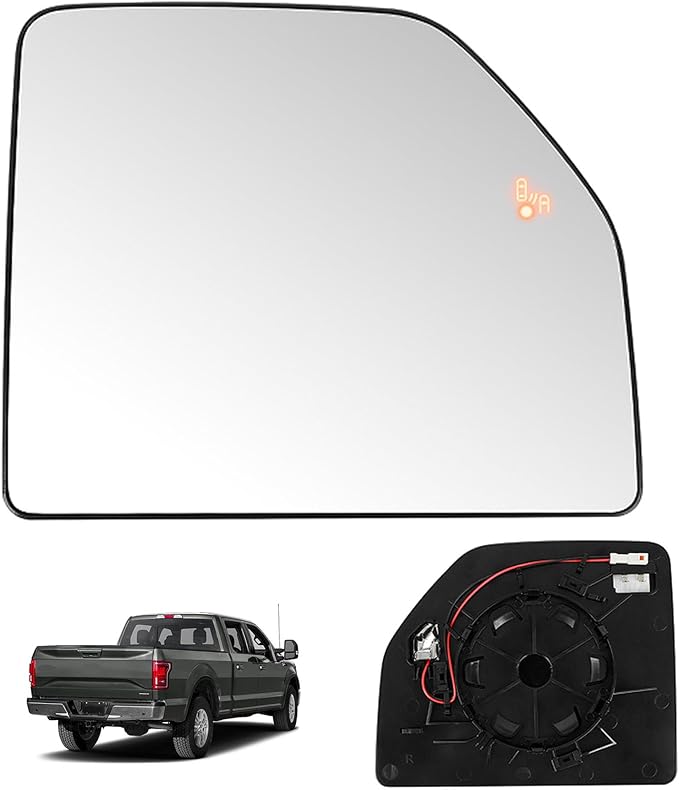 Compatible with Ford F150 2015-2020, F250 2017-2022, F350 2017-2019, Passenger Right Side Mirror Glass, Heated Blind Spot Lens Mirror with Backing Plate