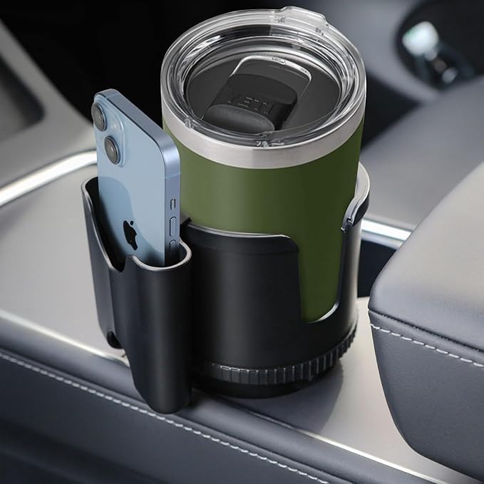 Cup Holder Expander, Adjustable Car Cup Holder for Car with Phone Holder, Automotive Cupholders for for Yeti, Hydro Flasks Bottle with Expandable Base, Cars Cupholder Insert