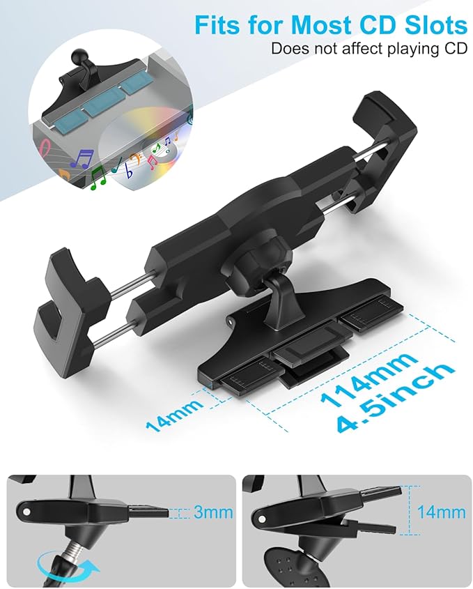 woleyi CD Slot Car Tablet Mount, 360° Rotatable CD Player Car Tablet & Phone Holder for iPad Pro 9.7, 11, 12.9 Air Mini 5 4 3 2, Samsung Galaxy Tabs, Switch, iPhone, More 4-13" Cell Phones and Tablets