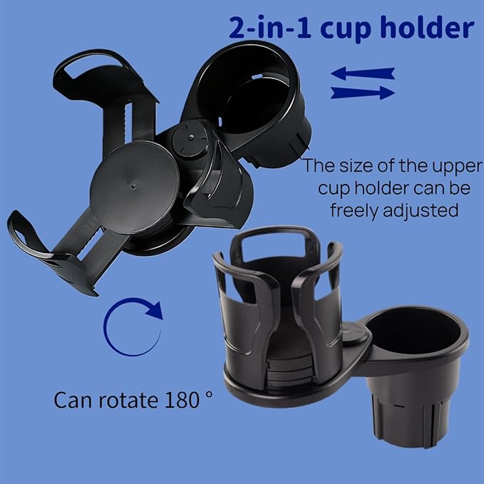 Car Cup Holder Expander, 2-in-1 Multifunctional Adjustable Drink Holder, Black Universal Beverage Organizer for Vehicle Conso