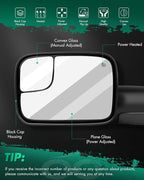 SCITOO Tow Mirror Compatible with for 2002-2008 For Dodge For Ram 1500 2003-2009 For Dodge For Ram 2500/3500 Pickup Truck Power Adjusted Heated No Turn Signal Light Black Towing Mirror LH