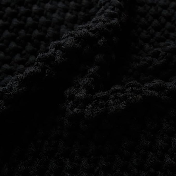 Chunky Cable Knit Throw Blanket Lightweight Black 100% Organic Cotton Blanket for Sofa Couch Bed Baby Nursery, Rustic Shabby 