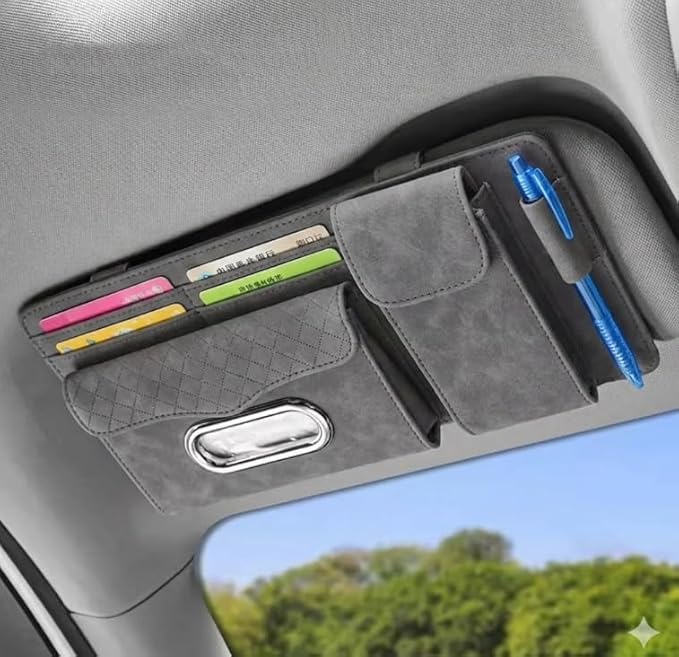 Multifunctional Car Visor Organizer (Suede leather - Gray)