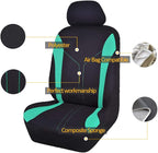 Flying Banner Car Seat Covers 2 Front Seats Mesh Fabric Splicing Polyester Cover Black with Green Color