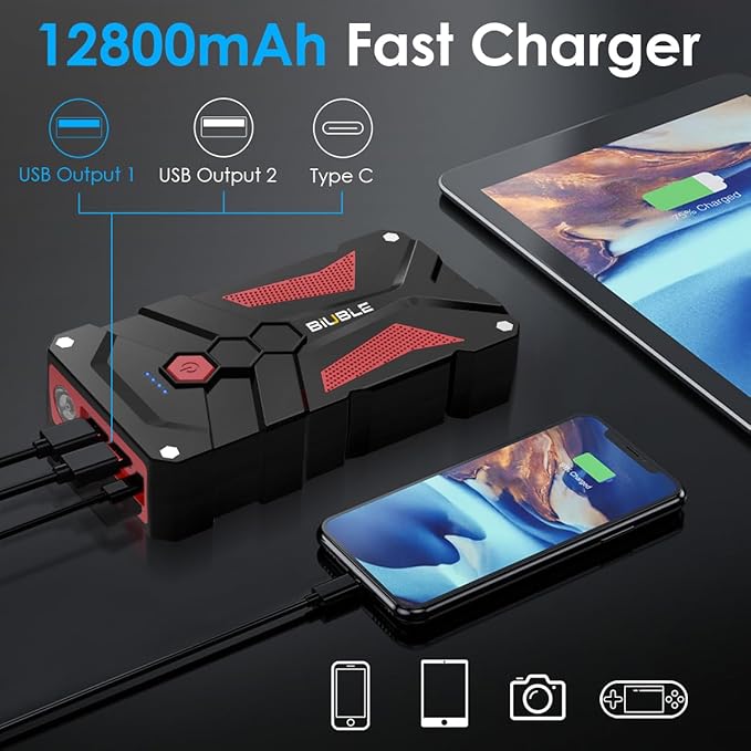 Jump Starter Car Jump Starter Auto Battery Booster Pack 5000A Peak 12V with USB-C Quick Charge,Lithium Jump Box with LED