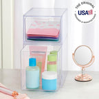 STORi Audrey Stackable Clear Bin Plastic Organizer Drawers | 2 Piece Set | Organize Cosmetics and Beauty Supplies on a Vanity