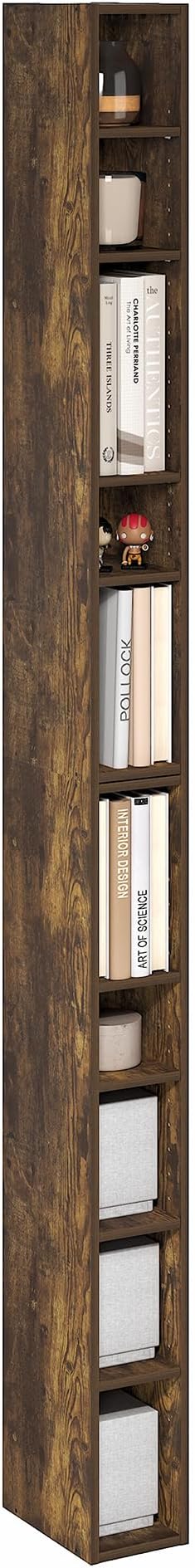 Furinno Fulda Book Shelf, 10-Tier Bookshelf, Space Saving Storage Shelf Bookcase, 9.2 x 5.9 x 78.7, for Living Room, Bedroom,