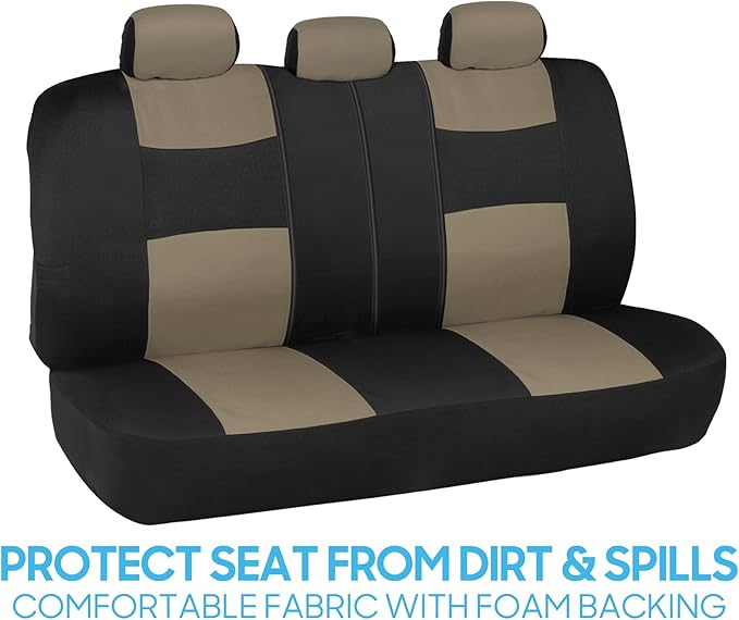 BDK PolyPro Seat Covers Full Set in Beige on Black – Front and Rear Split Bench Seat Covers for Cars, Easy to Install , Car A