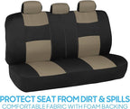 BDK PolyPro Car Seat Covers Full Set in Beige on Black – Front and Rear Split Bench Seat Covers for Cars, Easy to Install Car