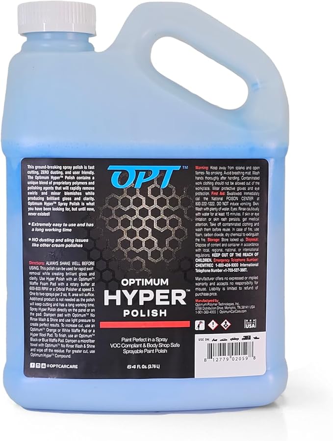Optimum Hyper Polish - Sprayable Car Polish for Paint Correction, Buffing, Auto Detailing, Non-Staining, Non-Dusting, No Fillers, Body Shop Safe, Safe On Paint and Plastic Trim (64 Oz.)