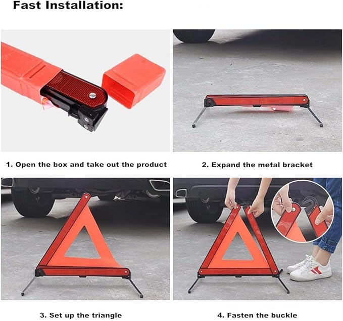 aikko Safety Triangle Kit Road Emergency Warning Reflector Roadside Reflective Early Warning Sign, Foldable 6 Pack of Emergen