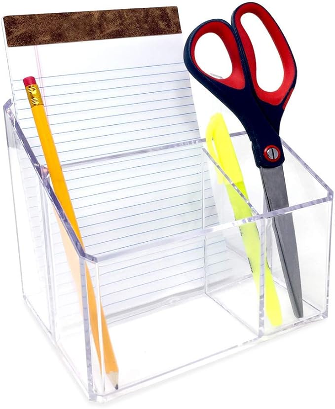 Isaac Jacobs Clear Acrylic 3-Compartment Organizer, Remote Holder & Multi-Functional Makeup, Brush, Pen & Pencil Storage Solu