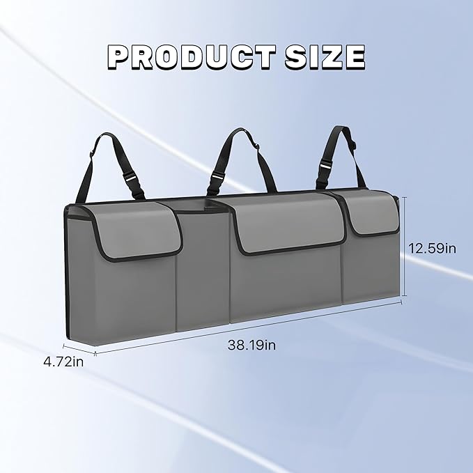 Car Trunk Organizer, Waterproof Backseat Hanging Large Storage with Adjustable Straps, Collapsible Cargo Bag with 4 Pockets,