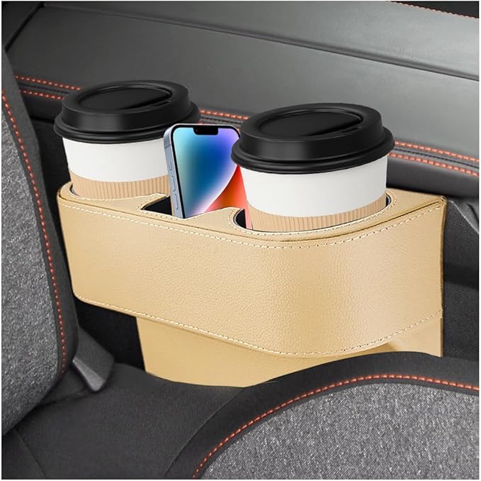 Car Seat Gap Filler Organizer, Multifunctional Auto Console Side Storage Box with Cup Holder, Universal PU Leather Cup Holder Front Seat Crevice Filler for Car Truck SUV (Beige)