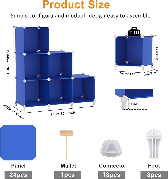AWTATOS Cube Storage Organizer, 6 Cube Closet Organizers and Storage Shelves, DIY Stackable Bookshelf for Bedroom, Home, Admi