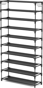LANTEFUL 10 Tiers Shoe Rack 50 Pairs Large Capacity Tall Shoe Organizer Sturdy Shoe Storage with Two Hooks Space Saving Metal