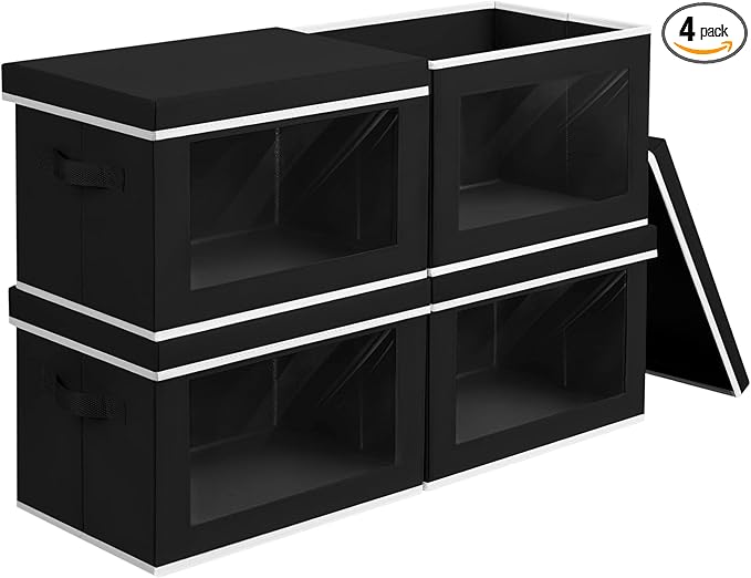 Homsorout Cube Storage Bins with Lids, Clear Window Storage Baskets for Organizing, Fabric Organizer Bins with Handle, Cloth 