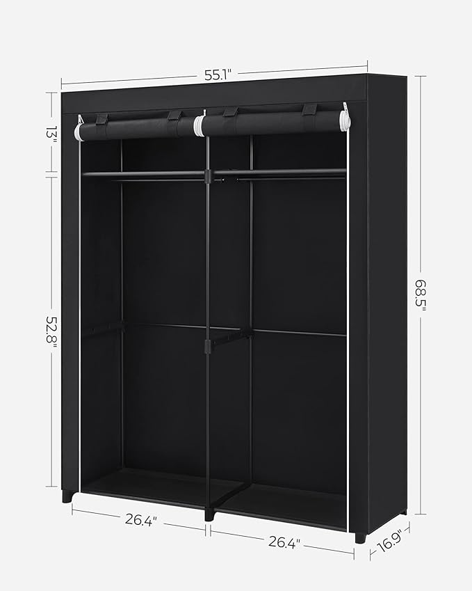 SONGMICS Closet Wardrobe, Portable Closet for Bedroom, Clothes Rail with Non-Woven Fabric Cover, Clothes Storage Organizer, 5