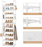 VTRIN 10 Tiers Tall Shoe Rack Holds 20-25 Pairs of Shoes Sturdy Vertical Shoe Organizer with 18pcs Hooks Stackable Narrow Sho