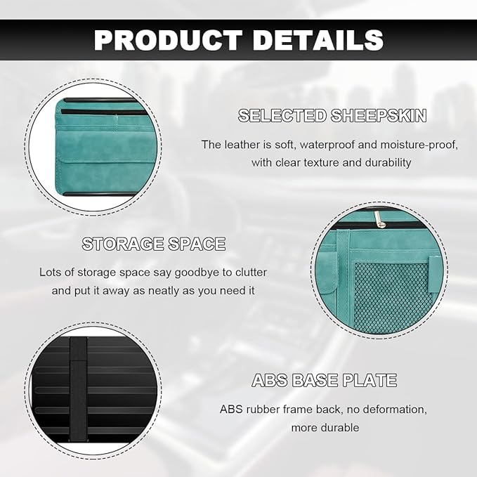 Car Sun Visor Organizer, Leather Sun Visor Pocket Organizer Case with Multi-Pocket Net Zipper, Suede Note Holder Car Visor Storage Pouch for Card Pen Sunglasses Document (Blue)