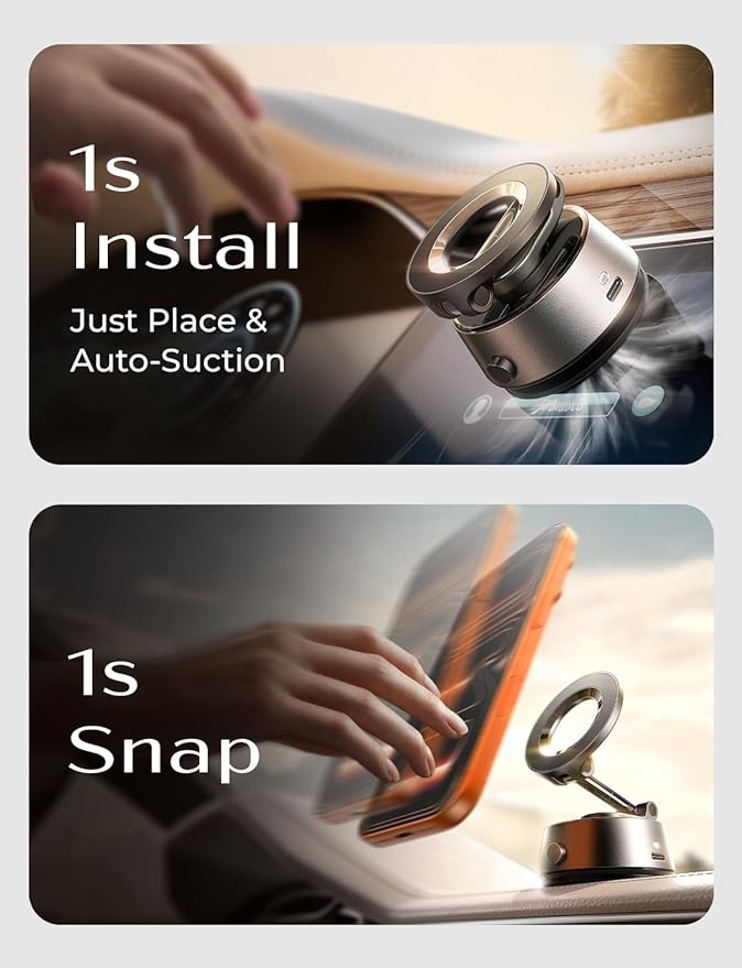 LISEN Suction Phone Mount【2026 Auto Vacuum 3.0】, 360 Adjustable Magnetic Phone Holder for Car Dashboard Universal Magsafe Accessories Gifts for Men Women for iPhone 17 Pro Max Air 16 15 14 13 12