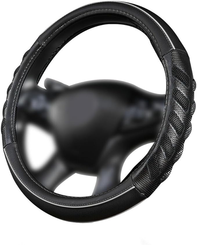 Flying Banner car Steering Wheel Cover Faux Leather Massage Universal fit 3D Honeycomb Hole Anti-Slip Sporty 15 Inches (Grey 