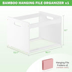 Hanging File Organizer Box for Letter Size, Bamboo File Folder Organizer, Storage Moving Boxes with Handle Wood Desk Filing B