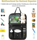 Tsumbay Car Backseat Organizer with Tablet Holder,9 Storage Pockets Foldable Table Tray Seat Back Protectors Kick Mats -PU Leather 1Pck