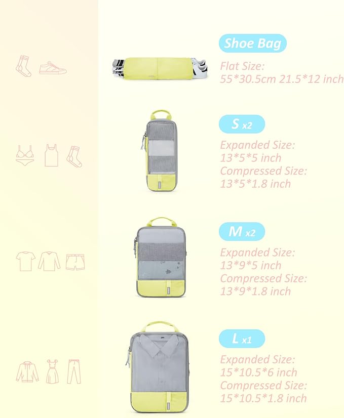 BAGSMART 6 Set /4 Set/2 Set Compression Packing Cubes for Travel, Lightweight Luggage Organizer Bags, Durable Space Saver Bag