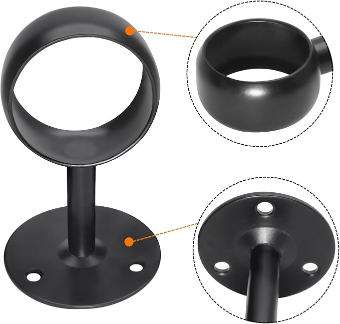 Ceiling Mount Curtain Rod Bracket 2 Pack, 2 Inch Stainless Steel Heavy Duty Flange Holders, Matte Black Closet Pole End Suppo