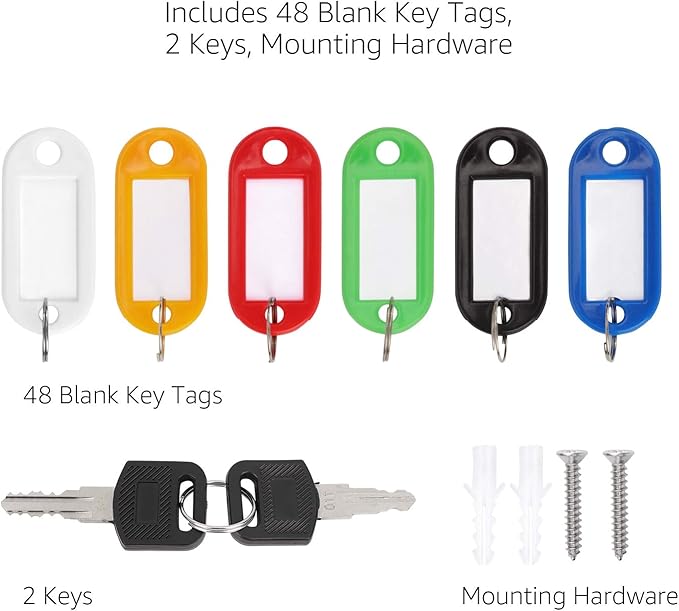 Amazon Basics Locking Steel Security Cabinet Key Lock Box with 48 Key Hooks, Key Storage, 2.8"D x 7"W x 9.8"H, Black