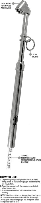 Slime 2021-A Tire Gauge, Dual Head, Pencil Gauge, Truck & SUV, 10-150 psi