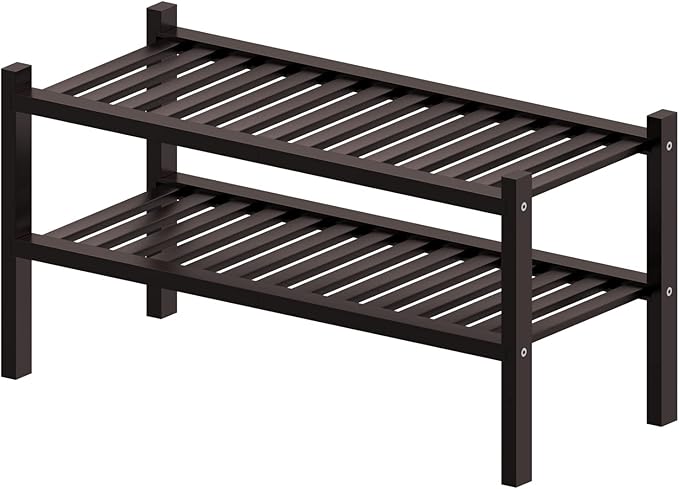 ROMGUAR CRAFT 2 Tier (Thick) Bamboo Shoe Rack for Closet Free Standing Wood Shoe Shelf for Entryway Small Space Stackable 27"
