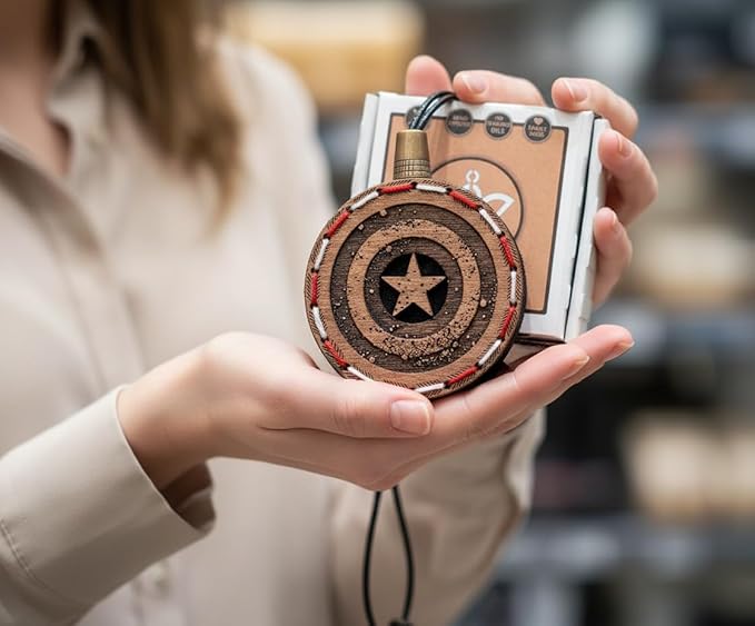Wood Car Air Freshener — Captain Shield Handmade Unscented DIY Essential Oil Hanging Diffuser with Felt Insert — Add Your Own
