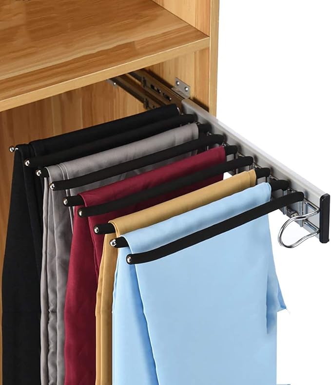 Pull Out Clothes Rail Extendable Pull Out Closet Rod - Adjustable Clothing Organizer Holder, Wardrobe Adjustable Hanger Rod S