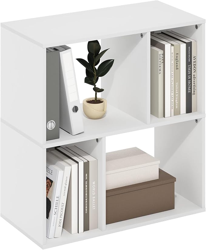 Furinno DALY Book Shelf, 4-Cube Bookshelf, Cube Storage Organizer Bookcase with Irregular Compartments, 11.7 x 23.6 x 24.7, f