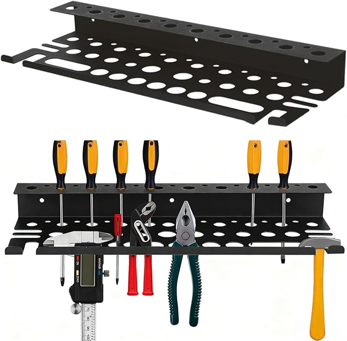Metal Screwdriver Organizer, 15.75inch Utility Wall Mount Tool Organizer for Screwdrivers Pliers Holder with 35 Holes, Hand T