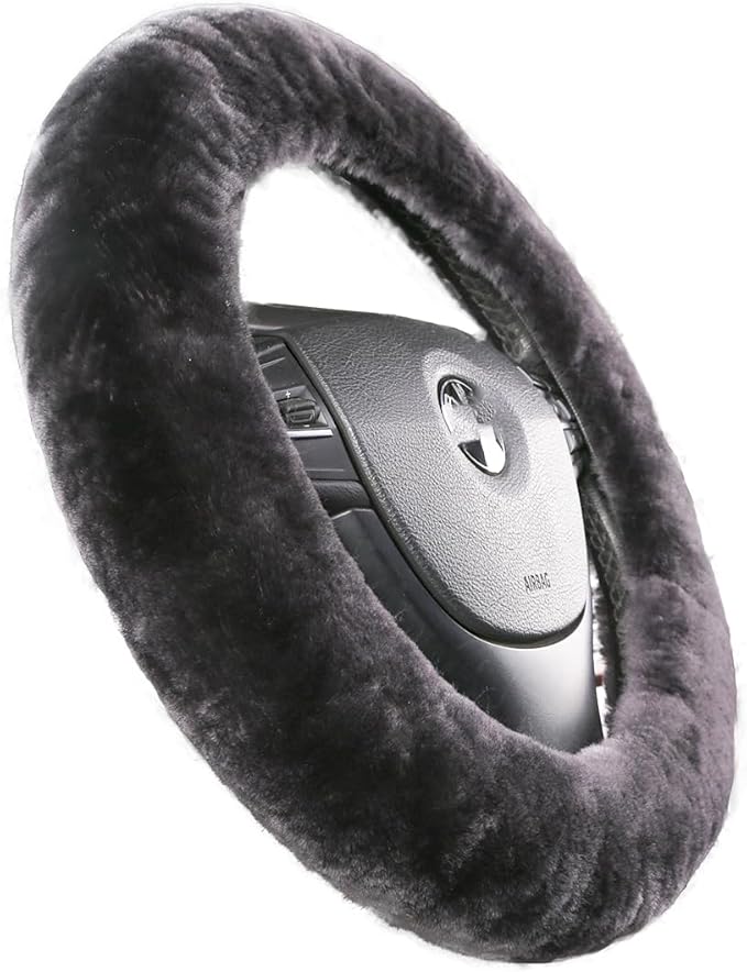 Fuzzy Fluffy Fur Wool Fuzzy Sheepskin car Steering Wheel Cover for Universal Steering Wheel 14 1/2inch-15 1/2inch Protector A