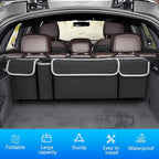 Car Trunk Organizer with Lid, Large Waterproof Vehicle Backseat Hanging Storage Bag with 4 Pockets & Adjustable Straps, Colla