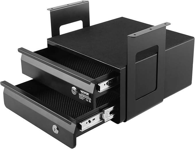 VEVOR Under Desk Double Stacked Lockable Slide Out Drawer, 13 inch Lockable Under Table Pull-out Drawer Attachment for Sit St