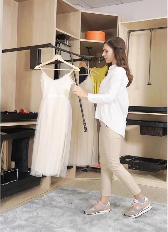 HOWHY Pull Down Closet Rod - Adjustable Side Mounted Closet Rod for Hanging Clothes,Easy to take and store clothes (Widths:27