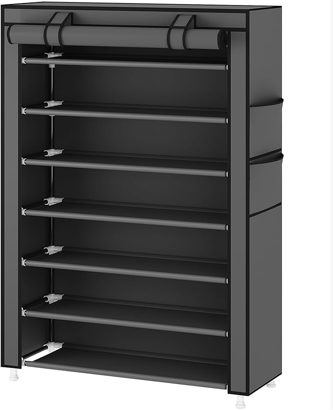 Laiensia 7-Tier Vertical Shoe Rack Organizer, Space Saving Shoe Storage Organizer, Non-Woven Cover Shoe Shelf Holds 28-35 Pai