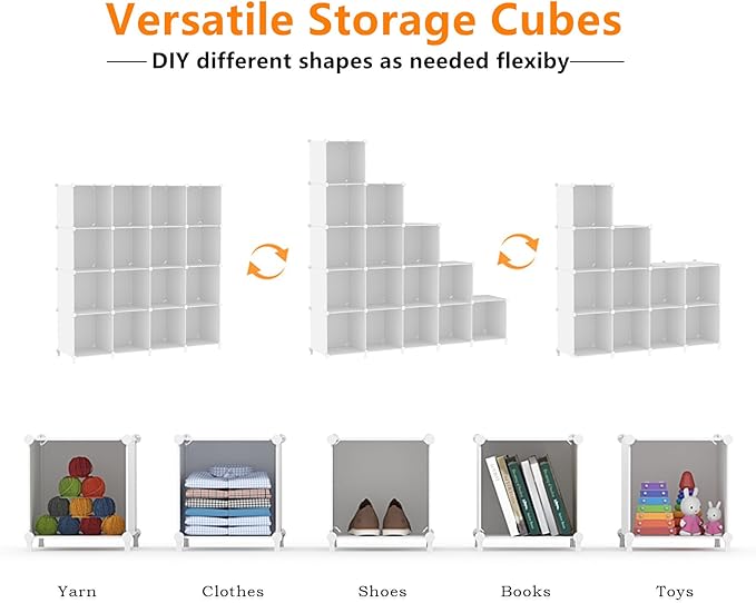 AWTATOS Cube Storage Organizer, 16 Cube Closet Organizer, Stackable Storage Cube Shelves, DIY Portable Closet Clothes Organiz