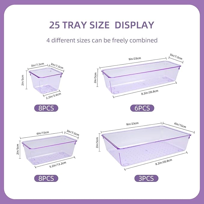 Kitchen Desk Drawer Organizers Storage for Office, Small Acrylic Vanity Trays Makeup Organizer for Drawer Bathroom Plastic Ma