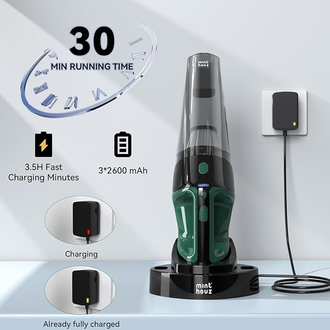 Minthouz Handheld Vacuum Cordless, Strong Suction Car Vacuum Cleaner with LED Light, Long Runtime Hand Vacuum Cordless Rechar